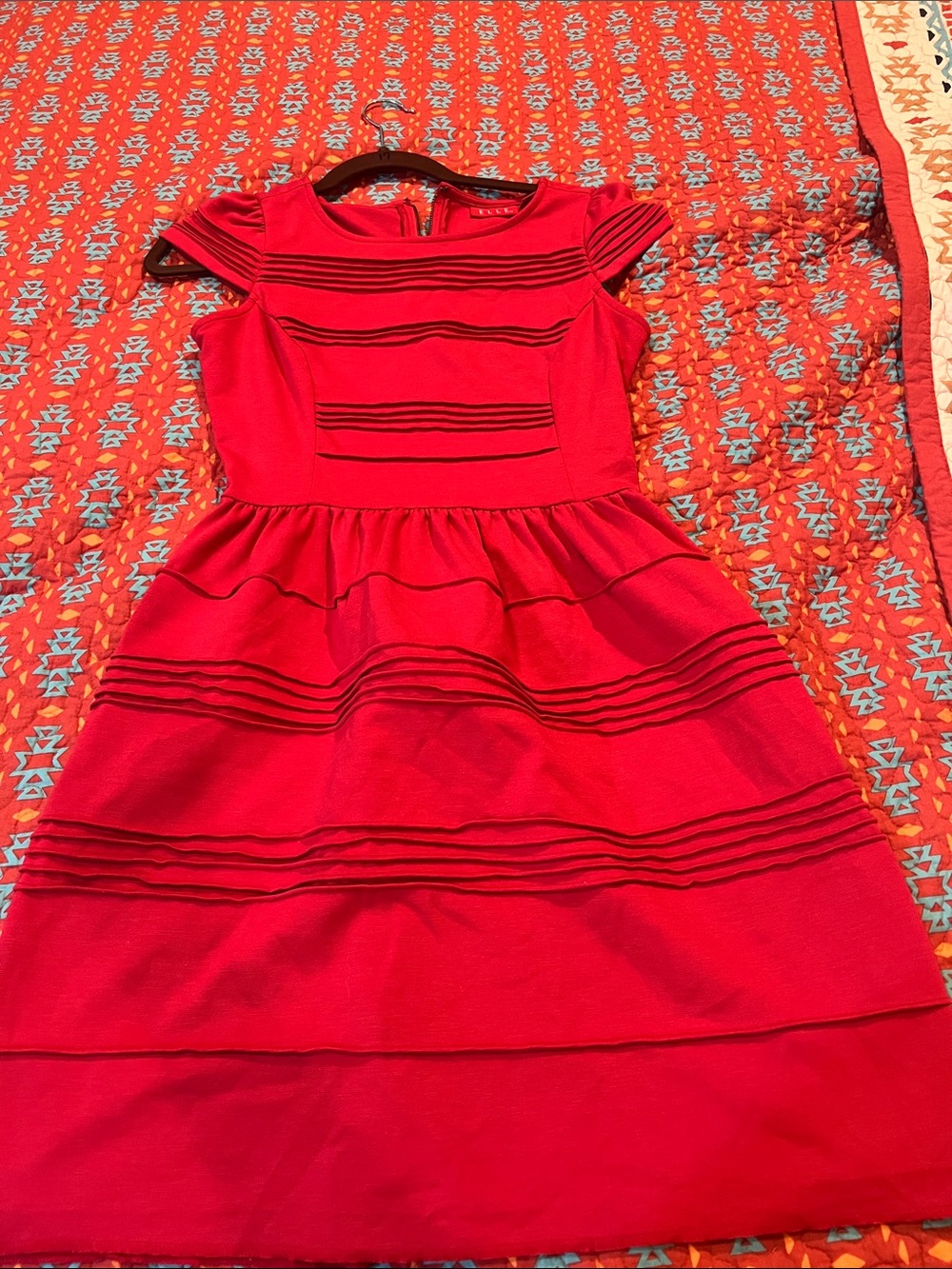 ELLE Red Asymmetrical Fit-and-Flare Dress